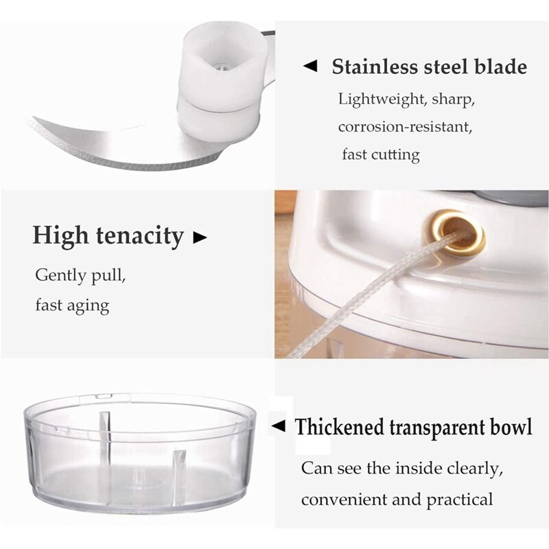 Mini Food Chopper Processor, Onion Vegetable Chopper with 2 Stainless Steel Blades, Manual Handheld Food Chopper