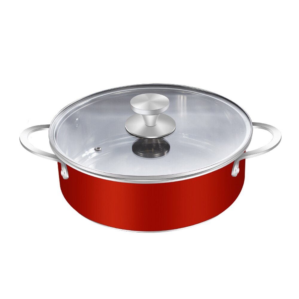 Rvs Dagelijks Pan Kookgerei Met Deksel 28Cm Pot Koken Accessoires 2 Handvat Koken Keukengerei Pot Koken Supply: Red