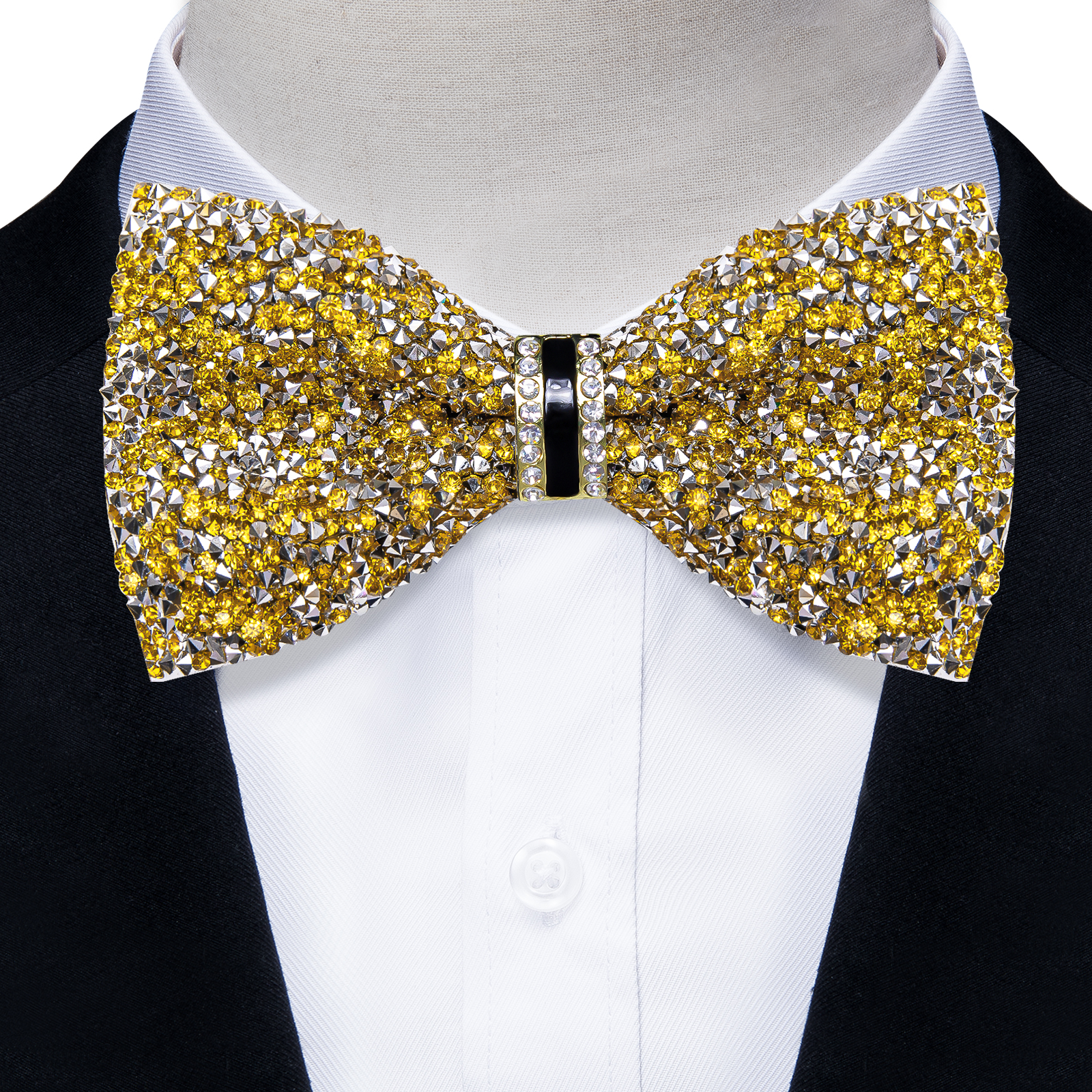 Pajaritas con diamantes de imitación brillantes para hombre, pajarita con lentejuelas de diamantes preatada y longitud ajustable para de boda
