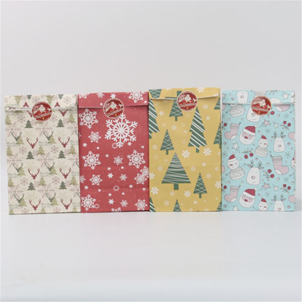 24pcs Snowflake Merry Christmas Paper Bag Snowman Christmas Tree Food Cookie Packing Bag Birthday Party Favor Stand Bags