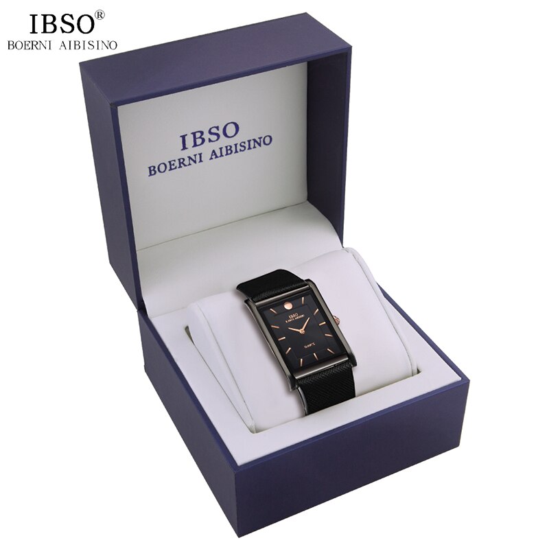 Ibso retângulo relógio masculino 7mm couro relógio de pulso quartzo luxo negócios relógios dropshipping