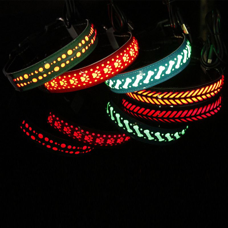 Collier de chien de LED en cuir d'unité centrale Rechargeable d'usb de collier pour animaux de compagnie de lumière de nuit collier de lueur avancé, collier réglable d'animal de compagnie de sécurité