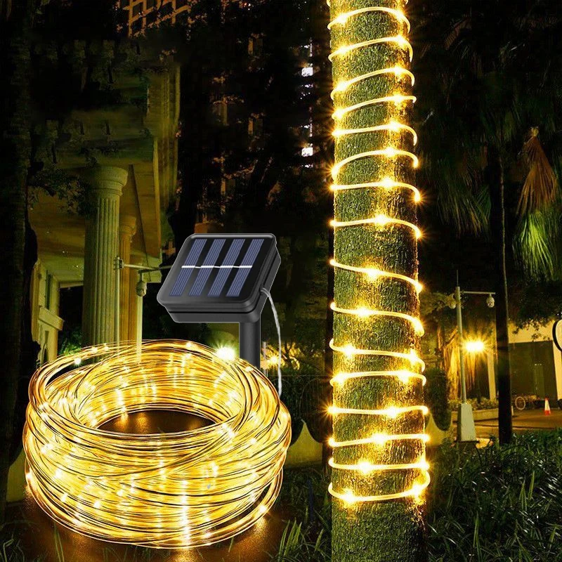 Outdoor Solar Tube Rope Led String Lights Street Yard Camping Garden Decoration Wedding Garland Waterproof Fairy Strip Light