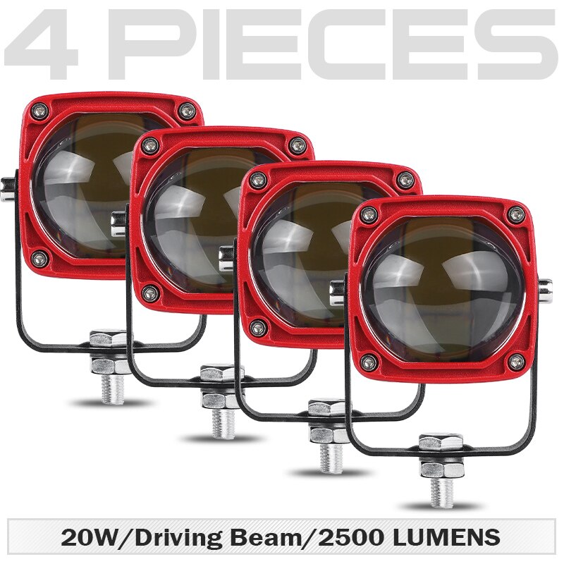 4 Stuks Led Verlichting 8D Rijden Lamp Breed Driving Beam Met Len 6000K 12V 24V voor Motorfiets Auto Boot Atv Utv Offroad: 4pcs Red