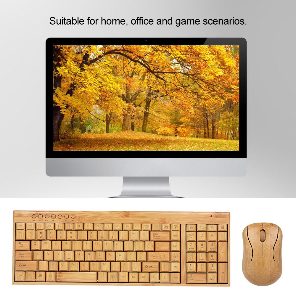 2.4G Wireless Bamboo PC Keyboard and Mouse Combo Combos Computer Keyboard Mice Office Handcrafted Natural Wooden Plug and Play