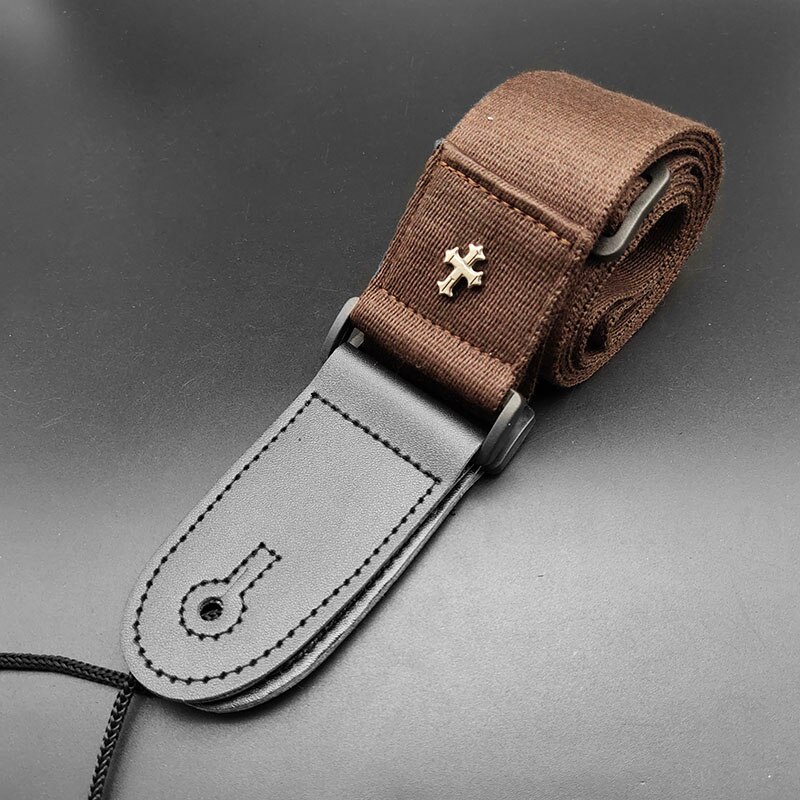 Vintage elektrische gitaarband akoestische folk gitaarband cross personality gitaarband leer met plectrum zakje: Bruin