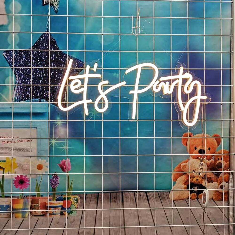 LED Neon Light Sign Lets Party Light Signs For Birthday Single Cocktail Dance Party Wall Decoration 23X10in Custom Made