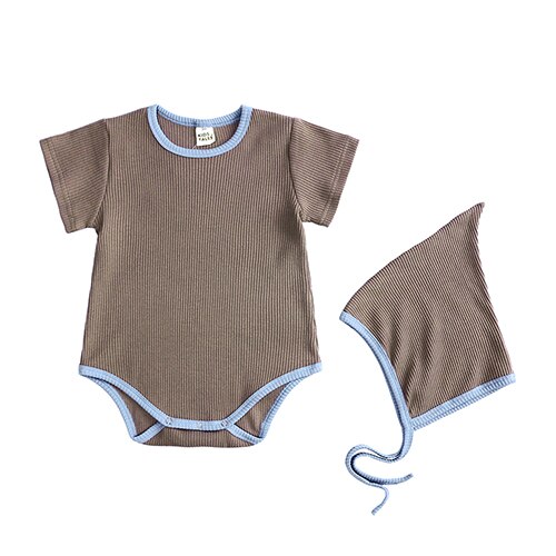 PQ227 Newborn Cotton Boy Rompers Baby Boys One Piece With hood Baby Boy Girl Short Sleeve Solid Jumpsuits Infant Toddler Outfit: 2 / 12m