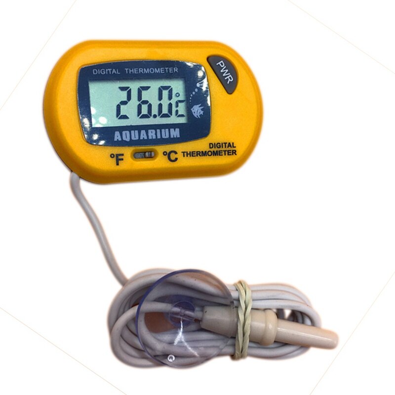 Akvarietermometre lcd-skærm sensor akvarium temperaturkontrol akvarium krybdyr sugekop type dykning pet top: Gul