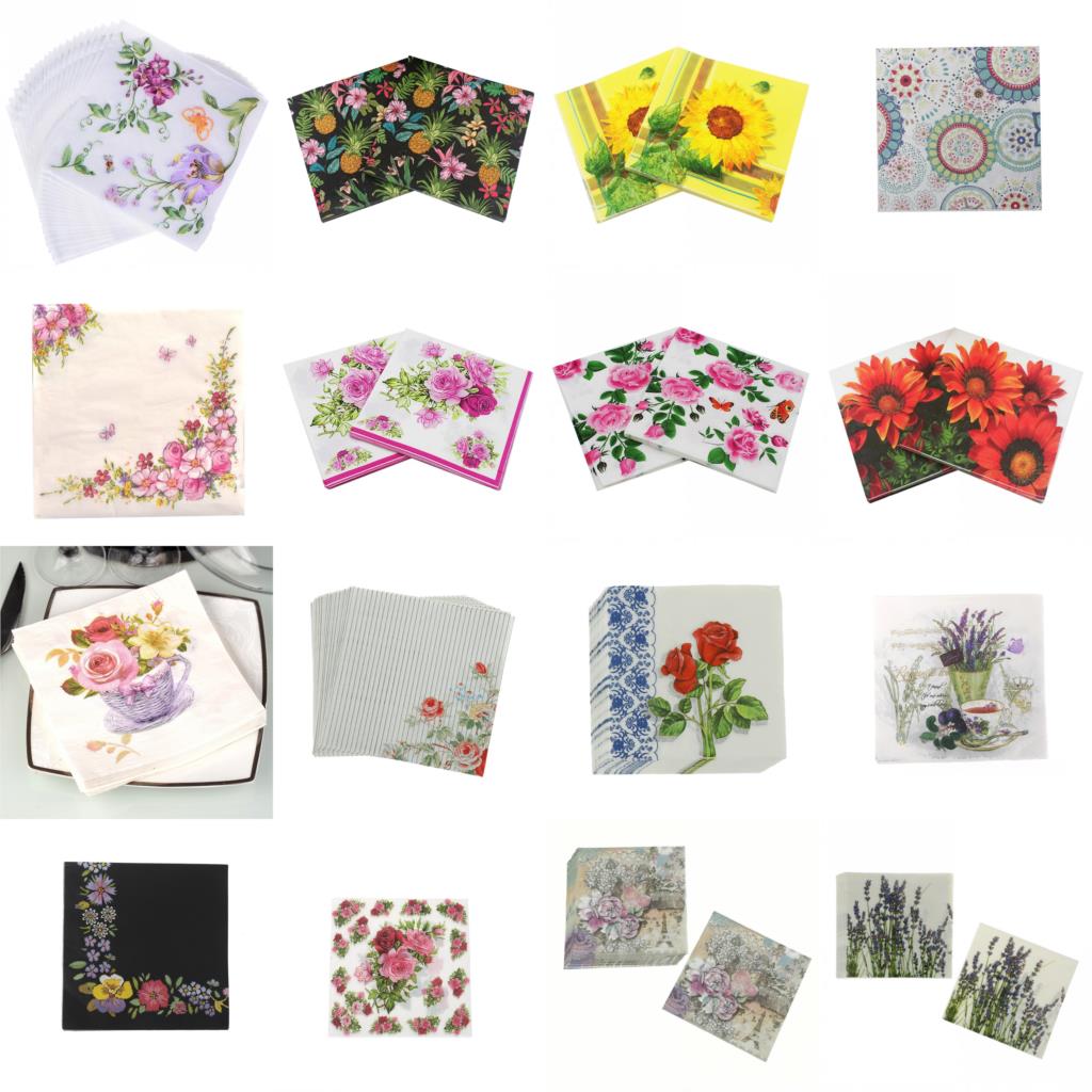 20 stuks/pak met bloementhema, papieren servetten, tissue servetten, decoupagedecoratie, feestelijke feestbenodigdheden
