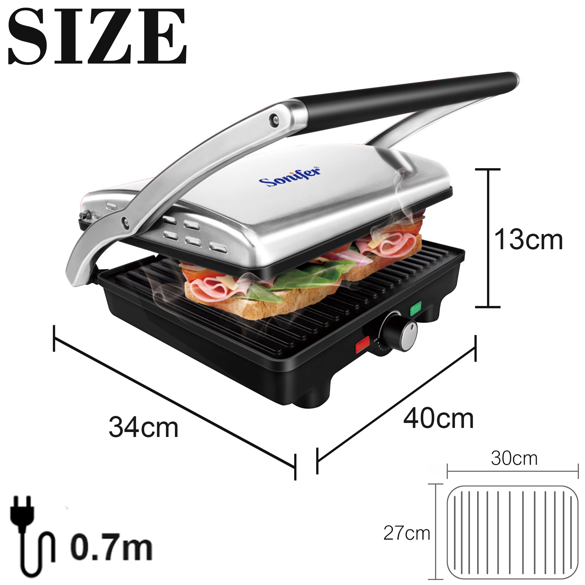 2000W BBQ Grill Kitchen Appliances Barbecue Machine Grill Electric Hotplate Smokeless Grilled Meat Pan 180° Opening Sonifer