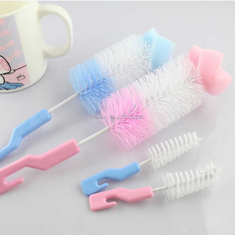 Set de 2 unids/set de cepillo de alimentación de bebé cepillo de limpieza de botellas taza pezón cepillo de botella de bebé cepillos cepillo de boquilla tubo tetina esponja