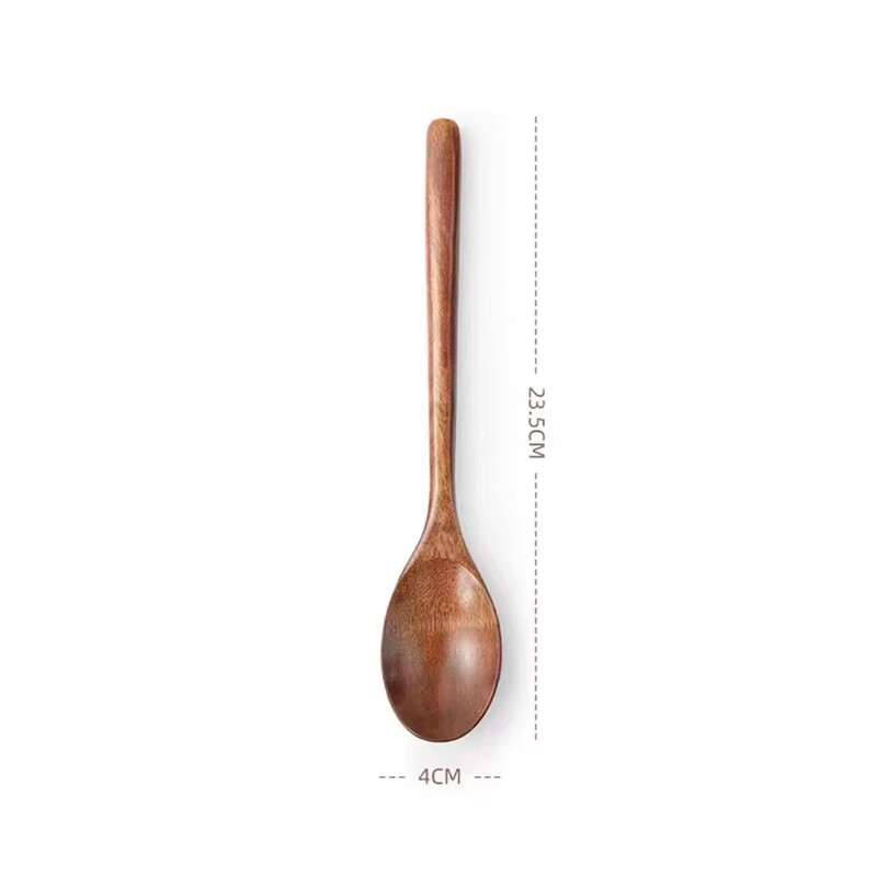 Colheres de chá de madeira longas utensílios de cozinha para sopa chá mel mexendo colher concha colher de sopa e garfo: Marrom
