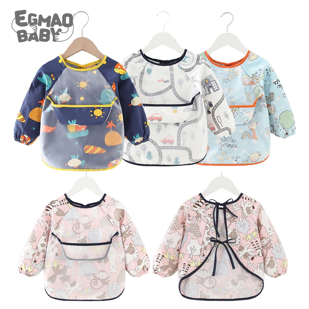 Baby Kids Peuter Lange Mouwen Sjaal Waterdicht Art Kiel Voeden Bib Schort Pocket Baby Jongens Meisjes Burp Doek Banaan Slabbetjes