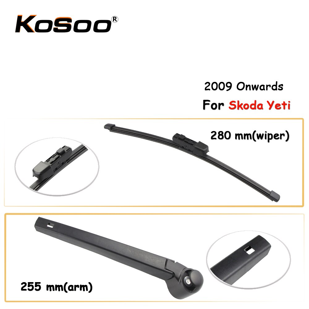 KOSOO Auto Rear Car Wiper Blade For Skoda Yeti,280mm Onwards Rear Window Windshield Wiper Blades Arm,Car Accessories