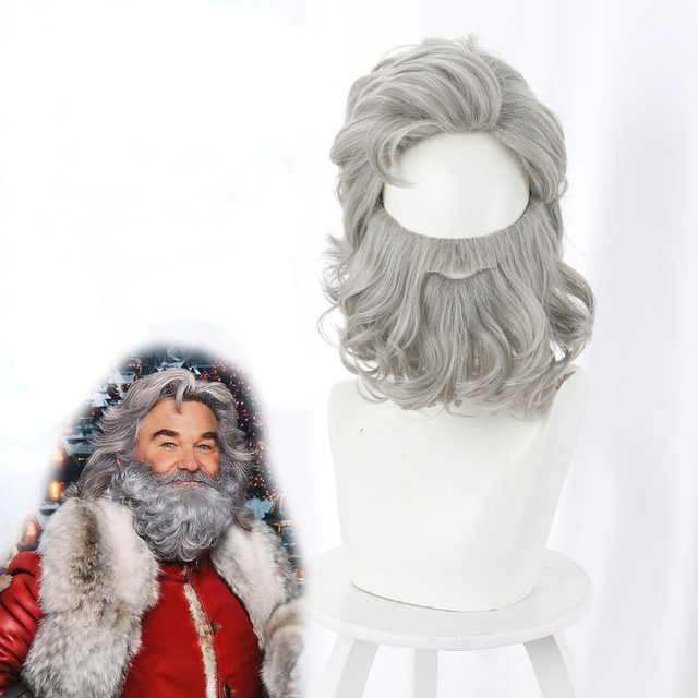 christmas santa claus paryk og skæg syntetisk hår cosplay til mænd hvidt tilbehør hat – Grandado