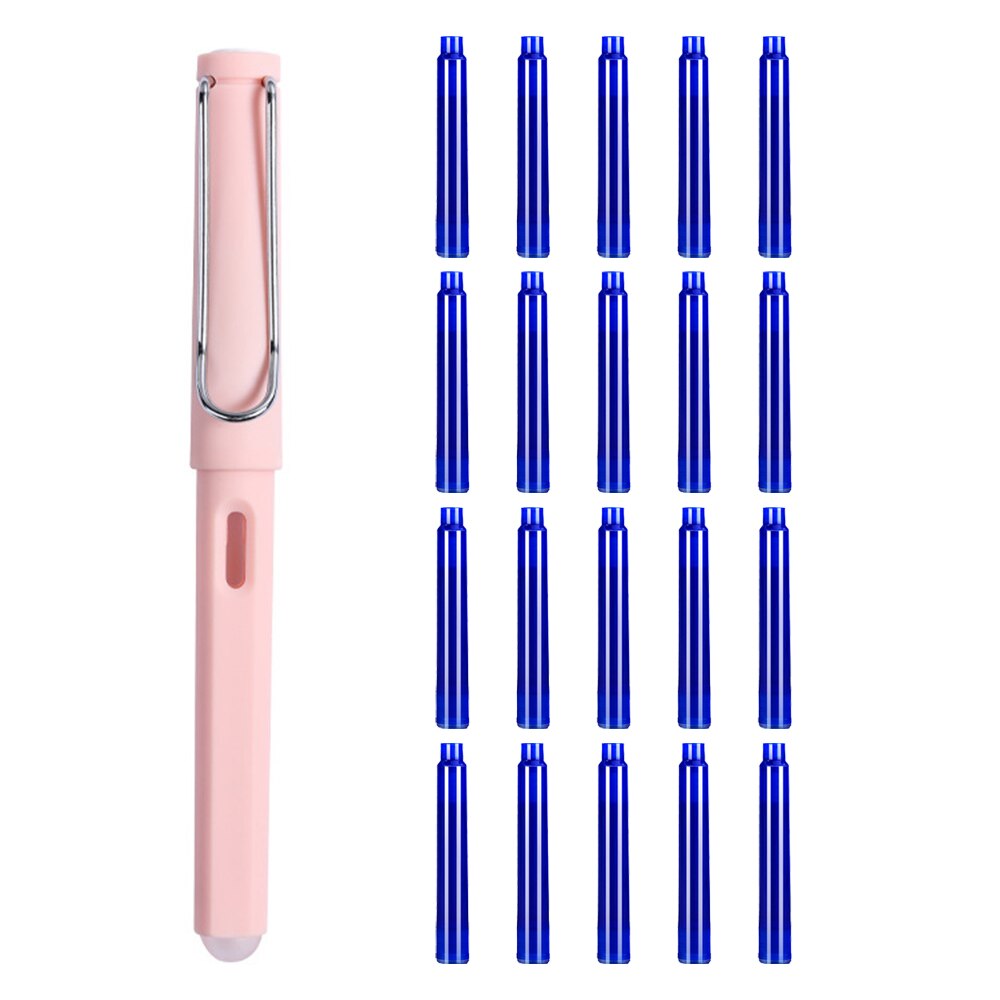 Fountain Pen with 20PCS Erasable Pen Ink Macaron Cartoon 0.5mm Gel Ink Pen for Calligraphy Writing Journal H-best: 20 crystal blue / Pink pen