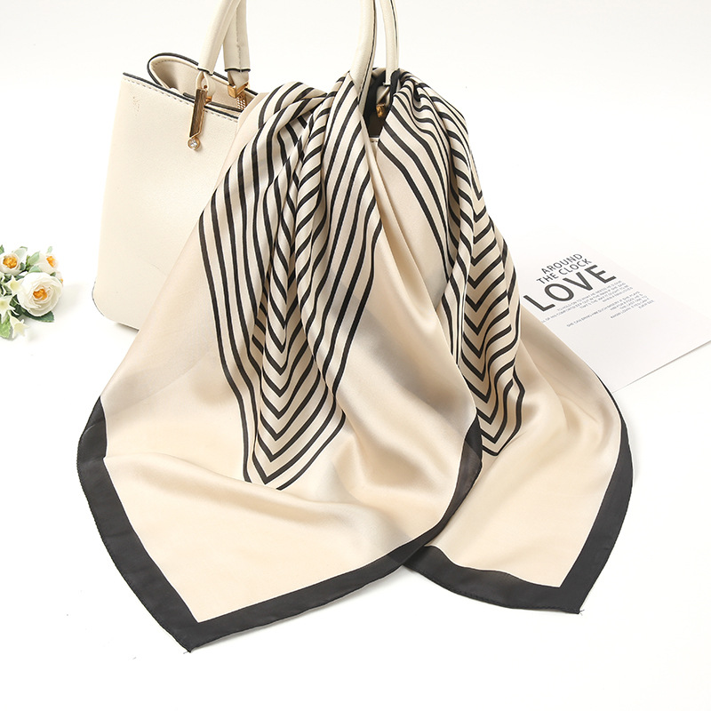MYGANN Geel Grijs Bloem Rechthoek Vrouwen Zijden Sjaal Hijab Sjaal Kostuum Accessoires Handtas Hanger 119x7.9cm, Zwart, Eén Maat