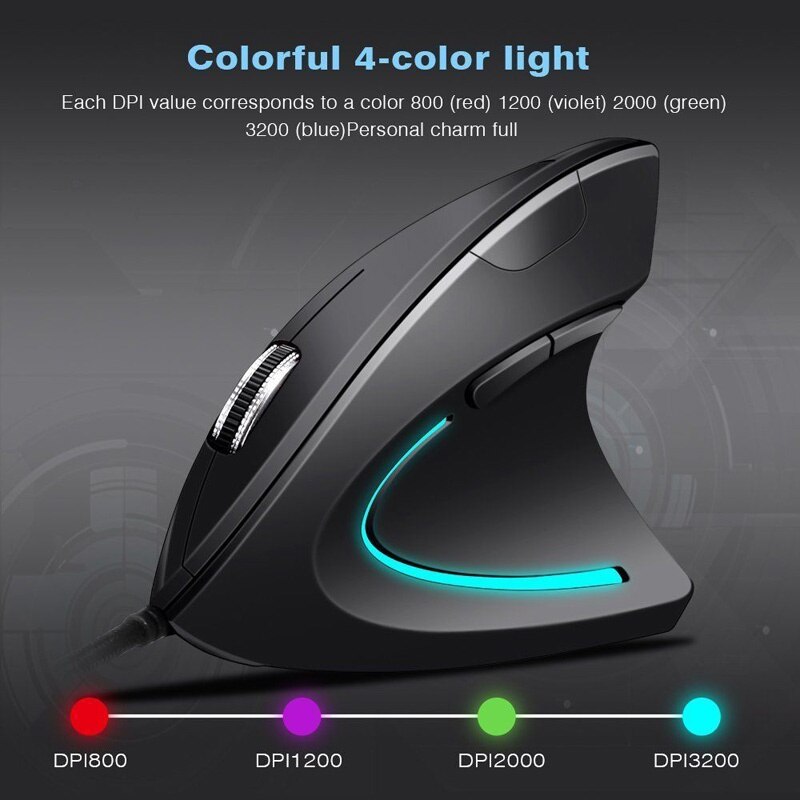 6-Keys USB Wired Vertical Mouse Universal Ergonomic Optical Mouse 800/1200/2000/3200 DPI for PC Laptop