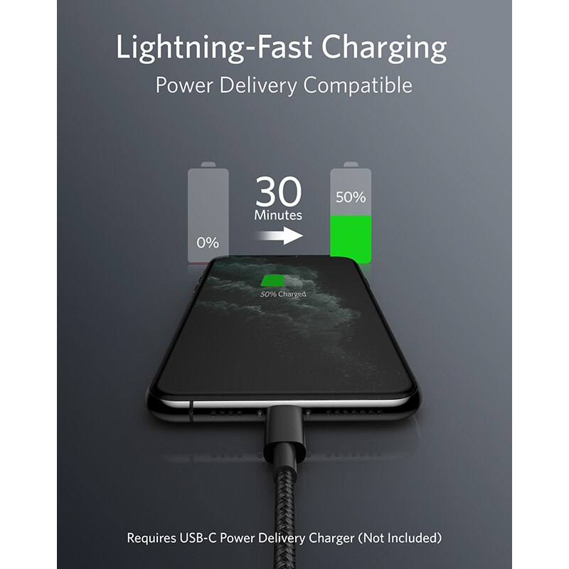 USB C to Lightning Cable, Anker Nylon USB-C to Lightning Charging Cord for iPhone 11 Pro/X/XS/XR / 8 Plus/AirPods Pro 3.3ft