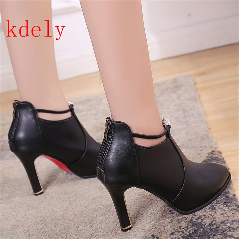 Frauen Stiefeletten Frühling Herbst High Heel 8,5 cm High Heels Schwarz rot spitz Schuhe größe 34-40