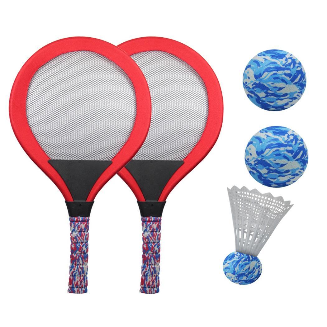 Pelota de bádminton portátil, divertida práctica de playa, juguete de interior duradero para deportes al aire libre, conjunto de raqueta de tenis para principiantes, guardería: round Red