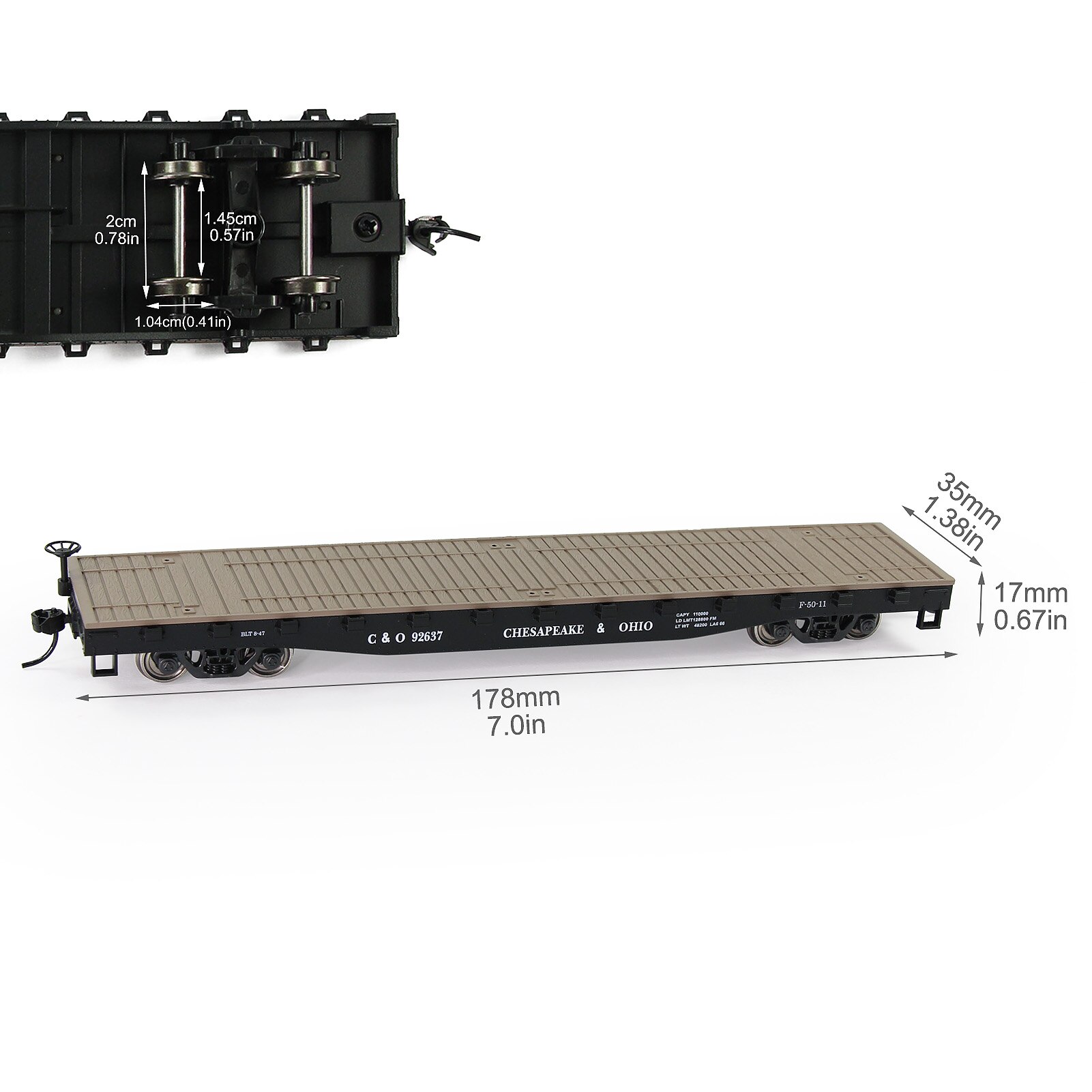 2pcs HO Scale 1:87 52ft Flat Car Flatbed Transporter Carriage C8741 Freight Car Model Railway