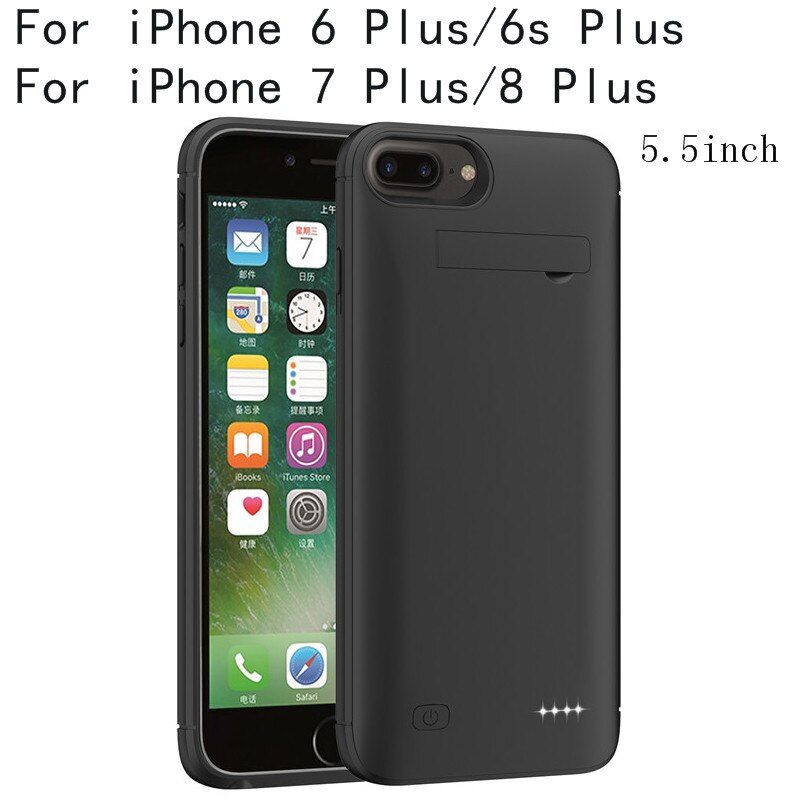 Funda de batería delgada para iphone X, Xs, Max, XR, cargador de batería, 6, 6S, 7, 8 Plus: 5.5-Black