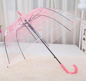 Romantisk gennemsigtig klar blomster boble kuppel paraply halv automatisk til vind kraftig regn: Lyserød