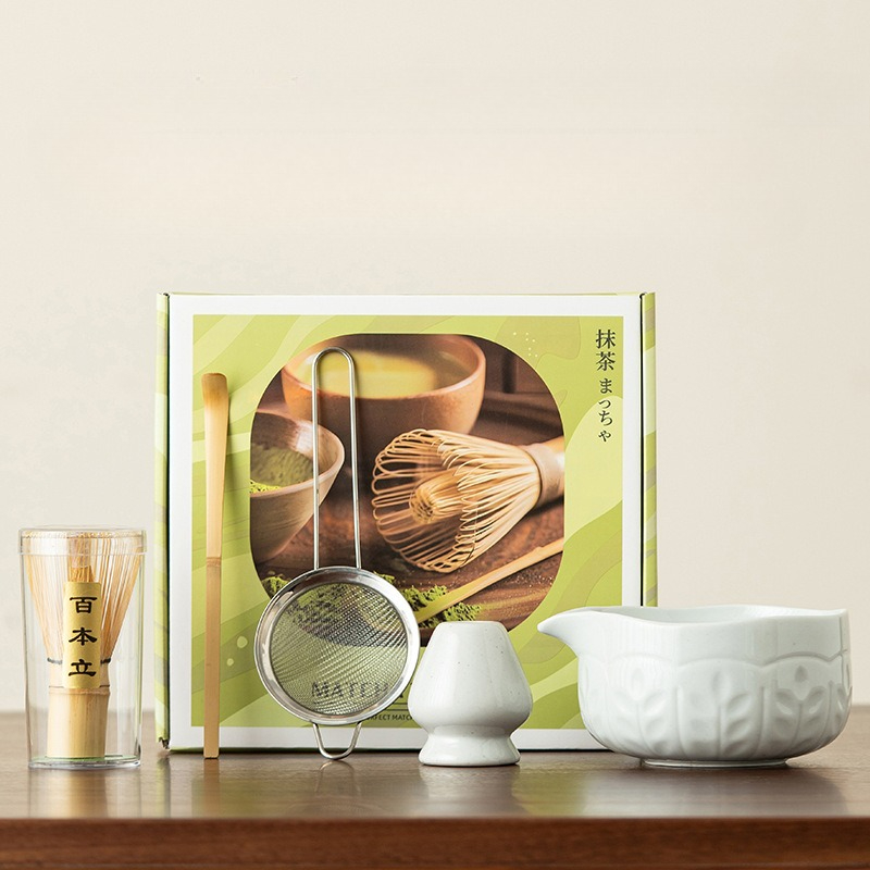 Matcha Tea Set 5 Pcs Matcha Whisk Set with Handcrafted Ru Ware Bowl Bamboo Whisk & Brush Ceremonial Japanese Matcha Tools