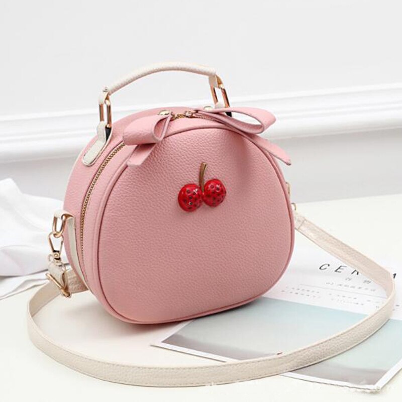 Mini Schoudertassen Dames Crossbody Tassen Zoete Leuke Kleine Handtassen Pu Leer Vrouwen Handtas Met Cherry Vrouwelijke Messenger: Pink