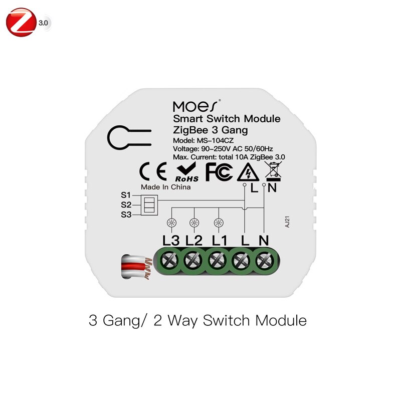 Moes Smart Zigbee Wifi Schakelaar Module Dimmer Gordijn Switch Smart Leven App Afstandsbediening Alexa Google Thuis Voice Controle: ZigBee 3 Gang Switch