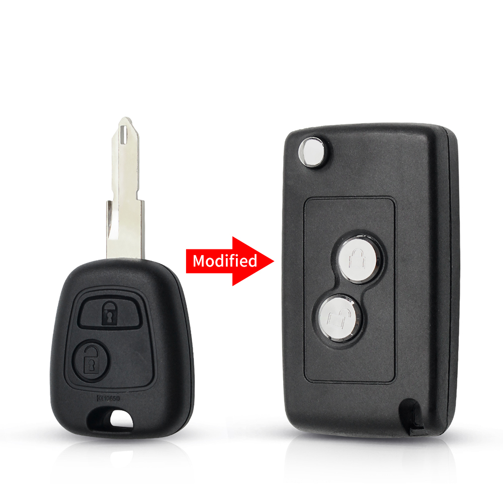 KEYYOU 1 Uds versión modificada llave de coche plegable para Toyota AYGO para Citroen C1 C3 para Peugeot 307 VA2 hoja de entrada Fob funda 2 botones: YELLOW