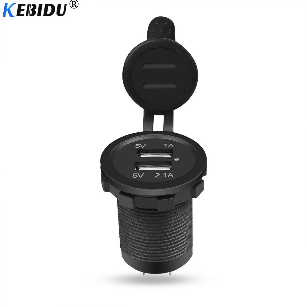 Kebidu universal duplo usb carregador de carro isqueiro usb veículo DC12V-32V à prova dwaterproof água carregador 2 porta tomada de energia 5v 2.1a/1a