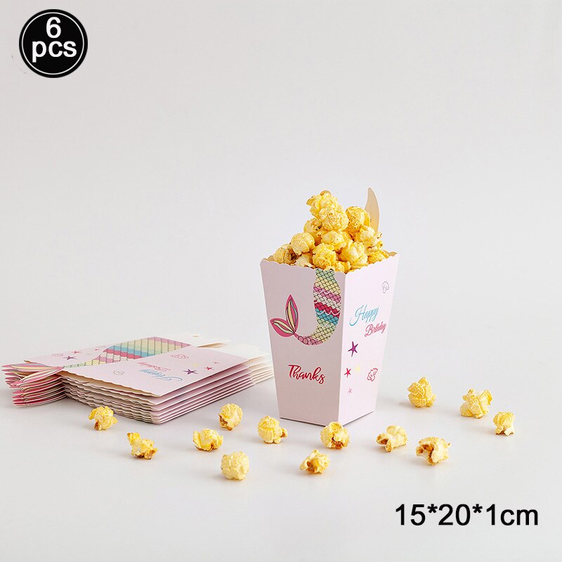 Mermaid Tail Candy Box Paper Candy Bags Popcorn Boxes Mermaid Theme Party Decorations Kids Birthday Baby Shower Party Supplies: 6pcs popcorn boxes
