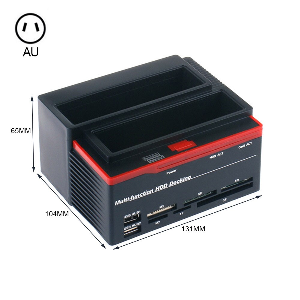 SATA IDE HDD Docking Station Hard Drive Docking Station HDD Enclosure USB 2.0 Hub MS/M2/XD/CF/SD/TF Card Reader: AU Pulg