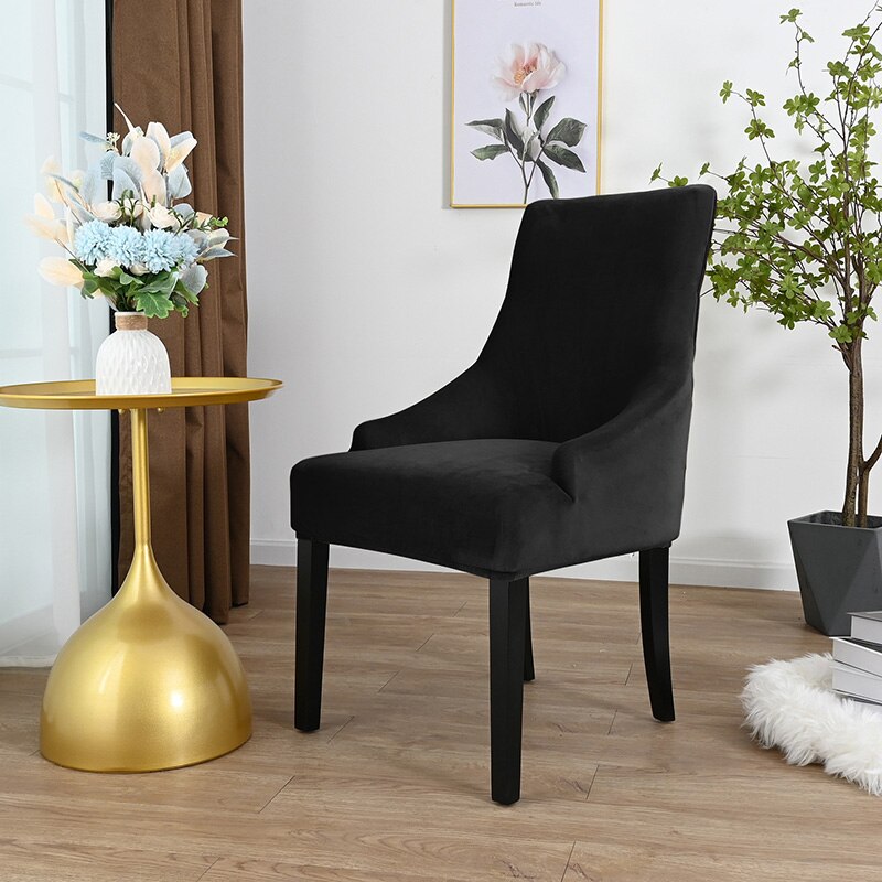 Aksamitna czernica pokrowiec na krzesło do jadalni salon Stretch Wingback krzesło narzuty elastyczny fotel z uszakami pokrywa do jadalni kuchnia: black
