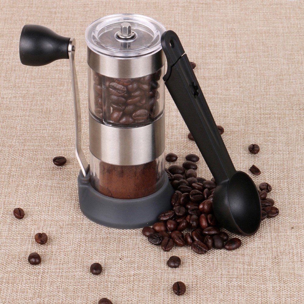 Portable Manual Coffee Grinder Coffee Bean Mill with Ceramic Grinding Core Brush and Spoon Kitchen Tool