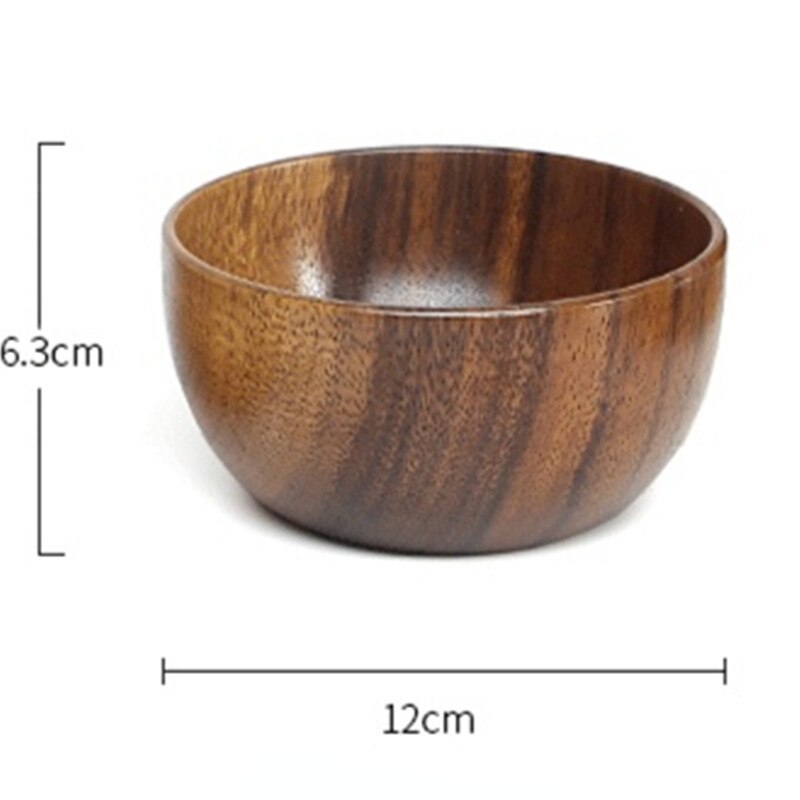 Bol à soupe/riz en bois naturel de Style japonais, bol à soupe/salade, vaisselle, bassin ménager, assiette à fruits, bol à salade en bois: 12CM