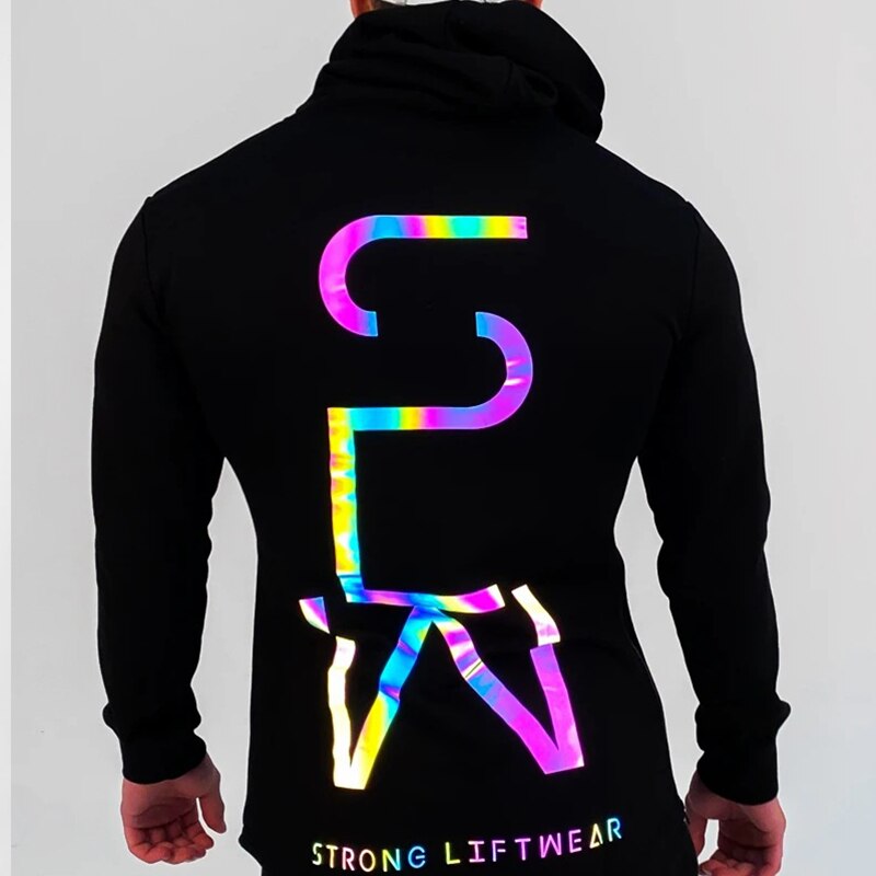 Réfléchissant Sweat À Capuche Pour Homme Sweat Streetwear Coton Réfléchissant Noir Sweat-Shirts Hommes Hip hop À Manches Longues