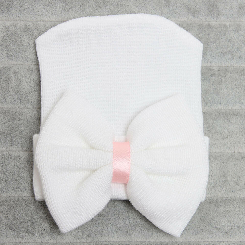 Bonnet à nœud papillon pour bébé unisexe, accessoires pour -né, confortable, à rayures, doux et , pour hôpital,: WHITE