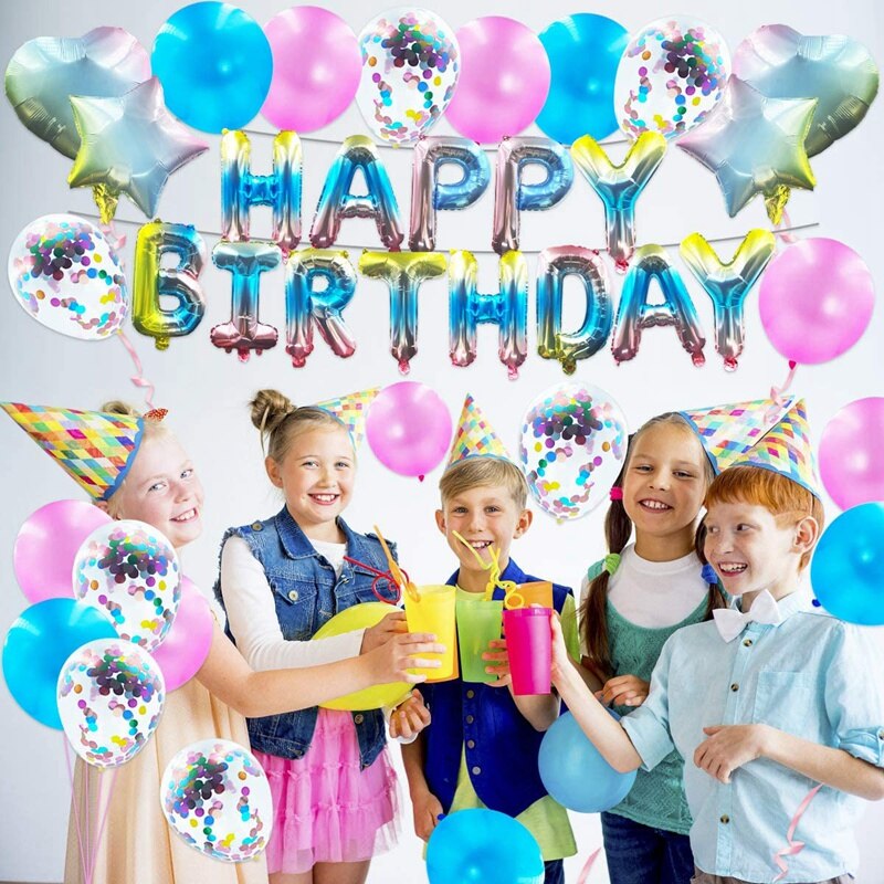 Rainbow 16Th Birthday Decor Happy Birthday Banner Star & Heart Aluminium Foil Balloon for Girls and Women Birthday Party