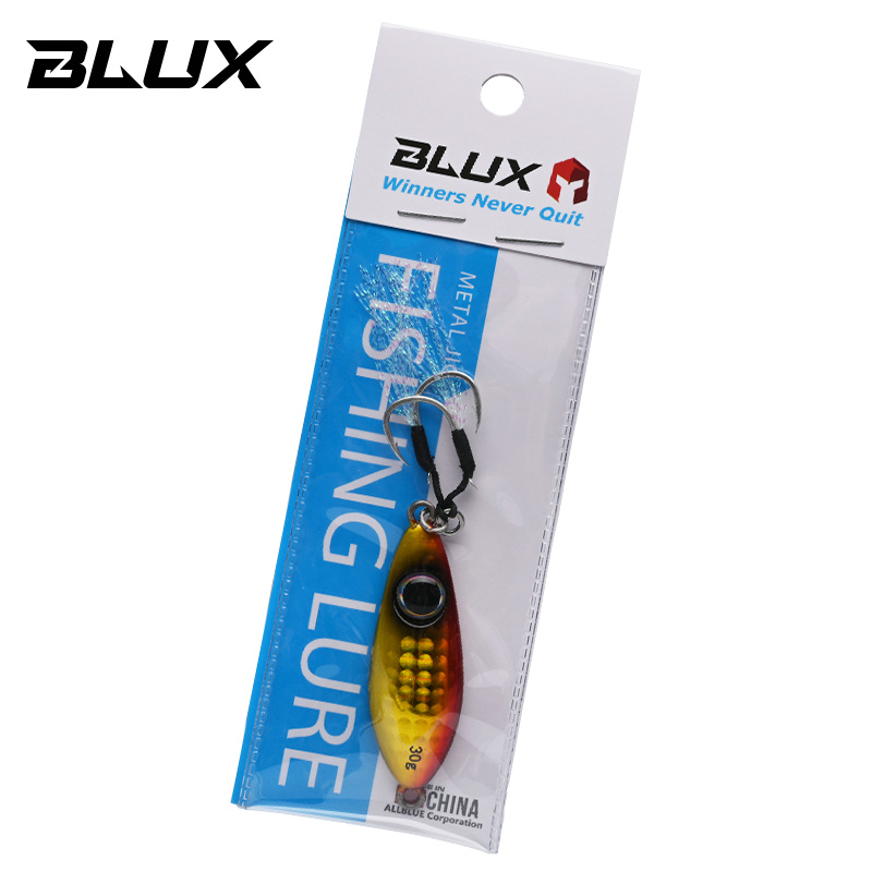 BLUX-cuchara tipo anzuelo de Metal, señuelo de pesca con cuchara, 30G, cebo Artificial, Shore, Jigging lento duro, fundición larga, lubina, atún, aparejos de agua salada