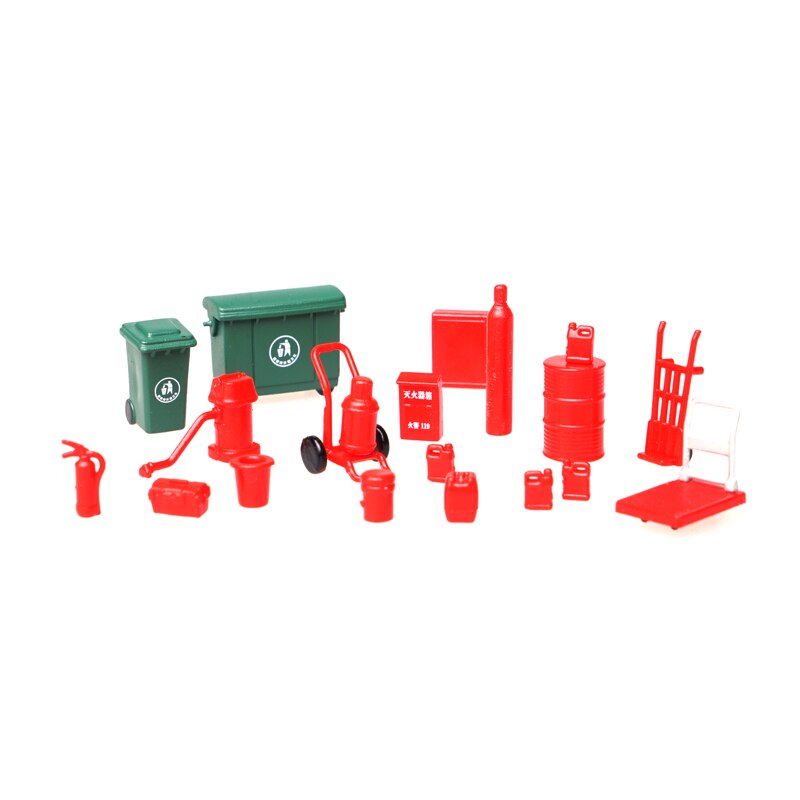 1: 64 schaal auto Reparatie Tool Scène Model prullenbak olie drum Brandblusser Brandkraan trolley