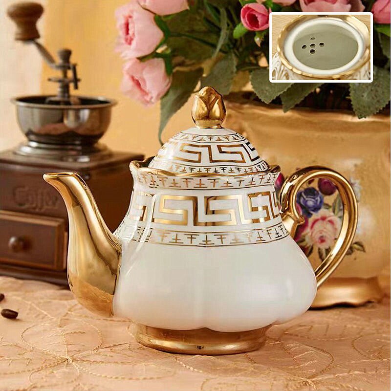 Noble English British Teapot and Cup Set High Grade Porcelain Pot Kettle Jug Party Cafe Teaware Coffee Cup and Saucer Spoon Set