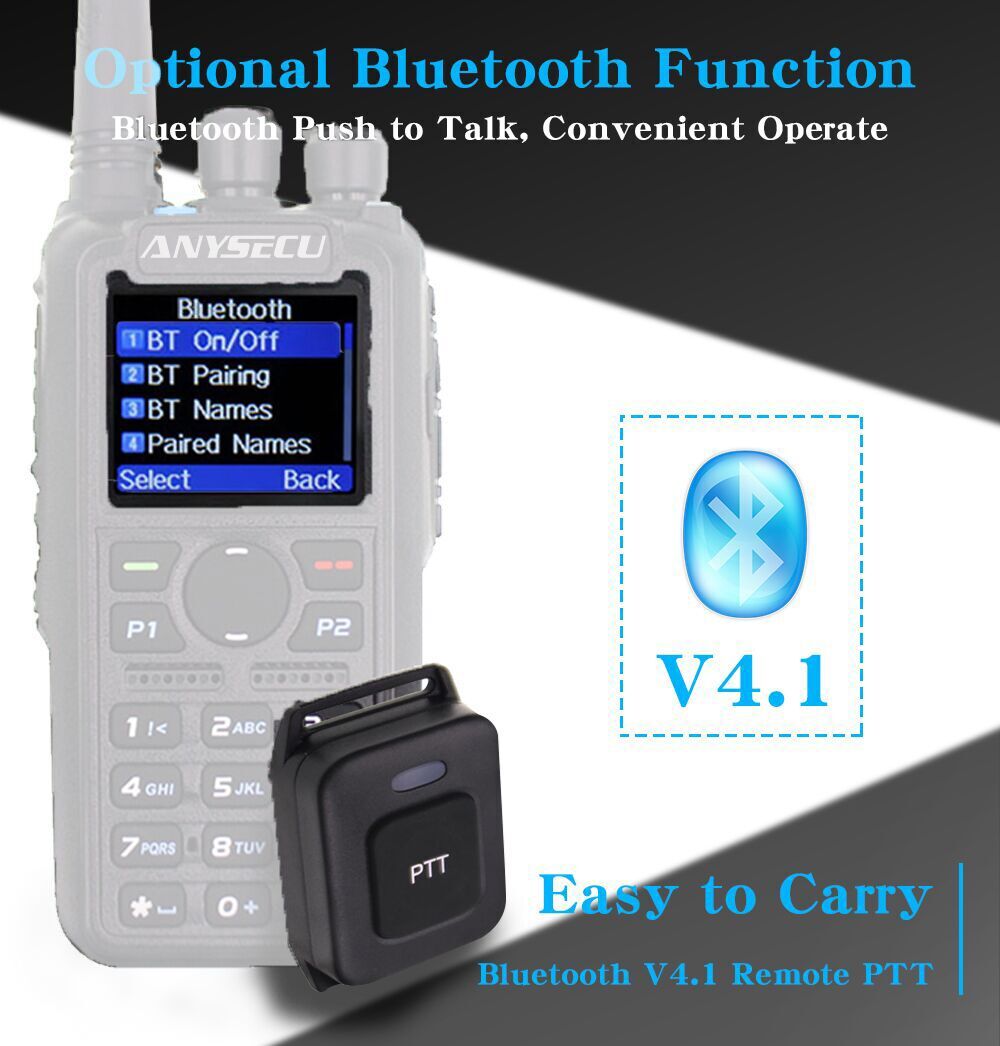 Wireless Bluetooth PTT Button For Two-Way Radio For Anytone AT-D878UV Plus AT-D578 Pro GPS APRS DMR Analog Walkie Talkie