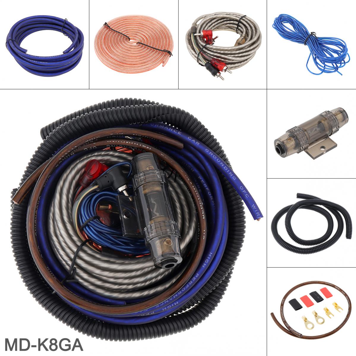 Kit de cableado de instalación de amplificador de calibre 4/6/8, Cables de altavoz de graves de coche, amplificador de potencia de línea de Audio con juego de fusibles