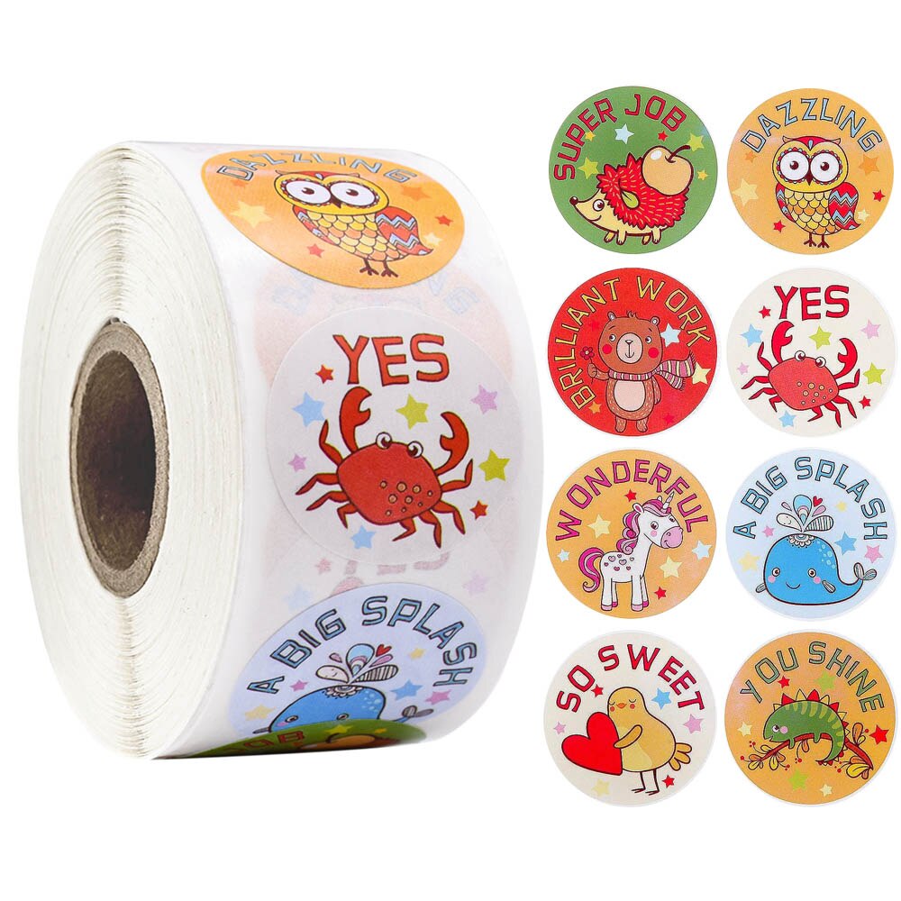 500pcs/roll Reward Stickers for Students Teachers Encouragement Sticker for Kids Motivational Stickers with Cute Animals: A1