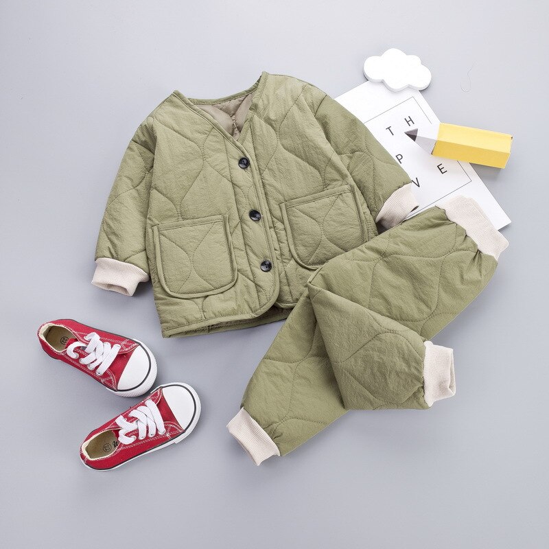 Winter Kinderen Mode Houden Warme Kleding Kids Jongens Meisjes Dikker Jas Broek 2 Stks/sets Baby Baby Casual Kleding: Green / 12m