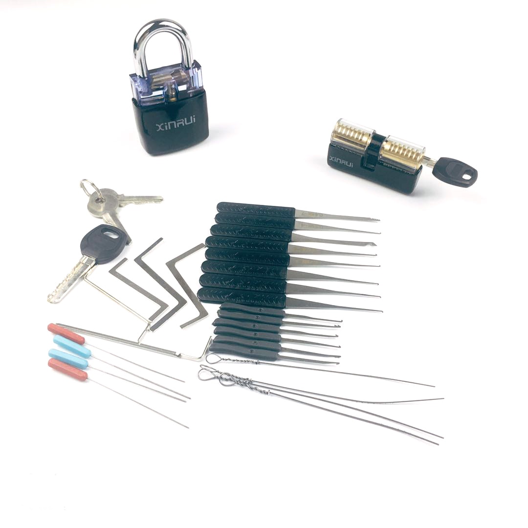 Locksmith Supply Training Set 2pcs Transparent Lock with Remove Pick Tools,5pcs Tension Tool,Great Practice for Men: S